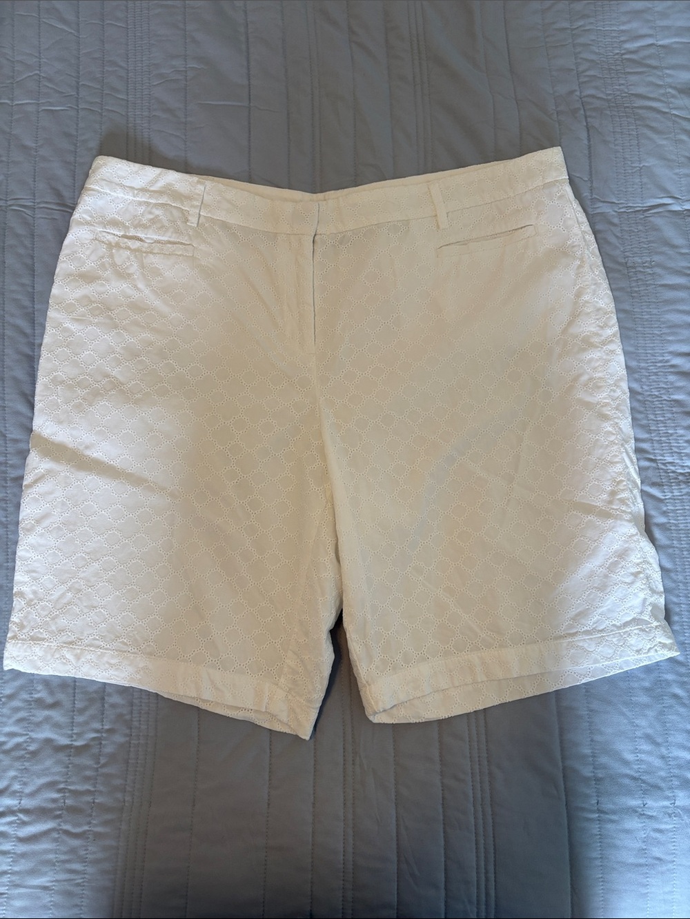 Lands' End White Eyelet Lined  Bermuda Shorts